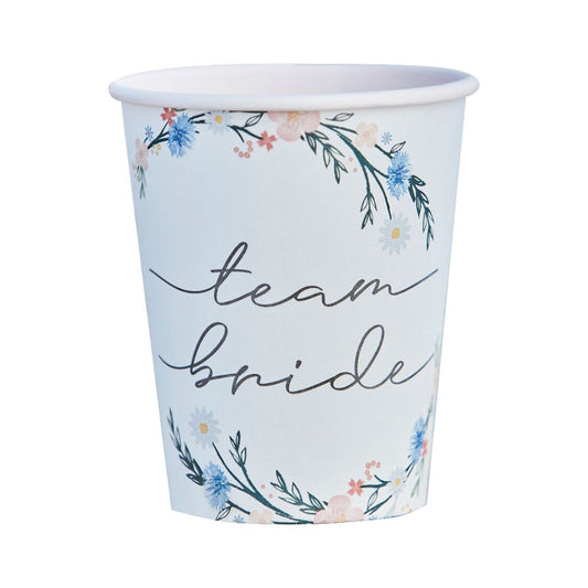 Pack of 8 Team Bride Paper Cups - Meadow