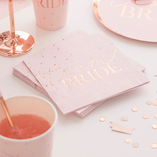 Pack of 16 Rose Gold foiled Pink Team Bride Napkins