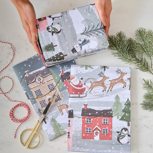 Pack of 2 Christmas Scene Wrapping Paper